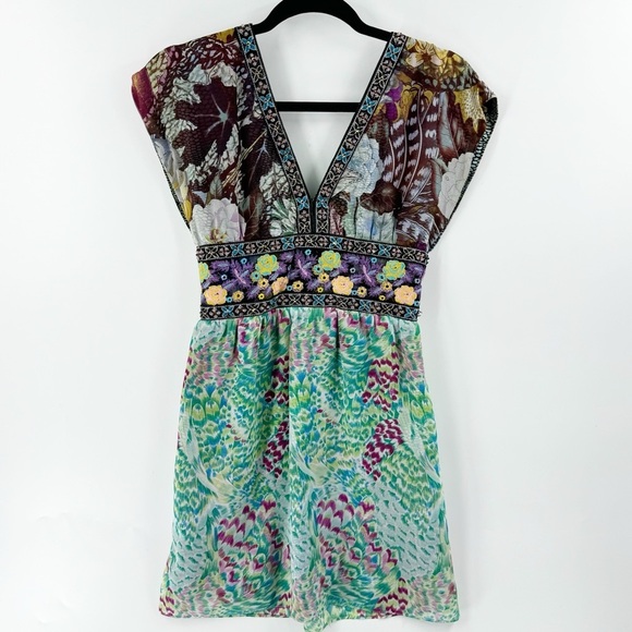 ✅ Meghan Los Angeles Women's Mini Dress Tunic Size 4 Boho Gypsy Embroidered - Picture 1 of 8
